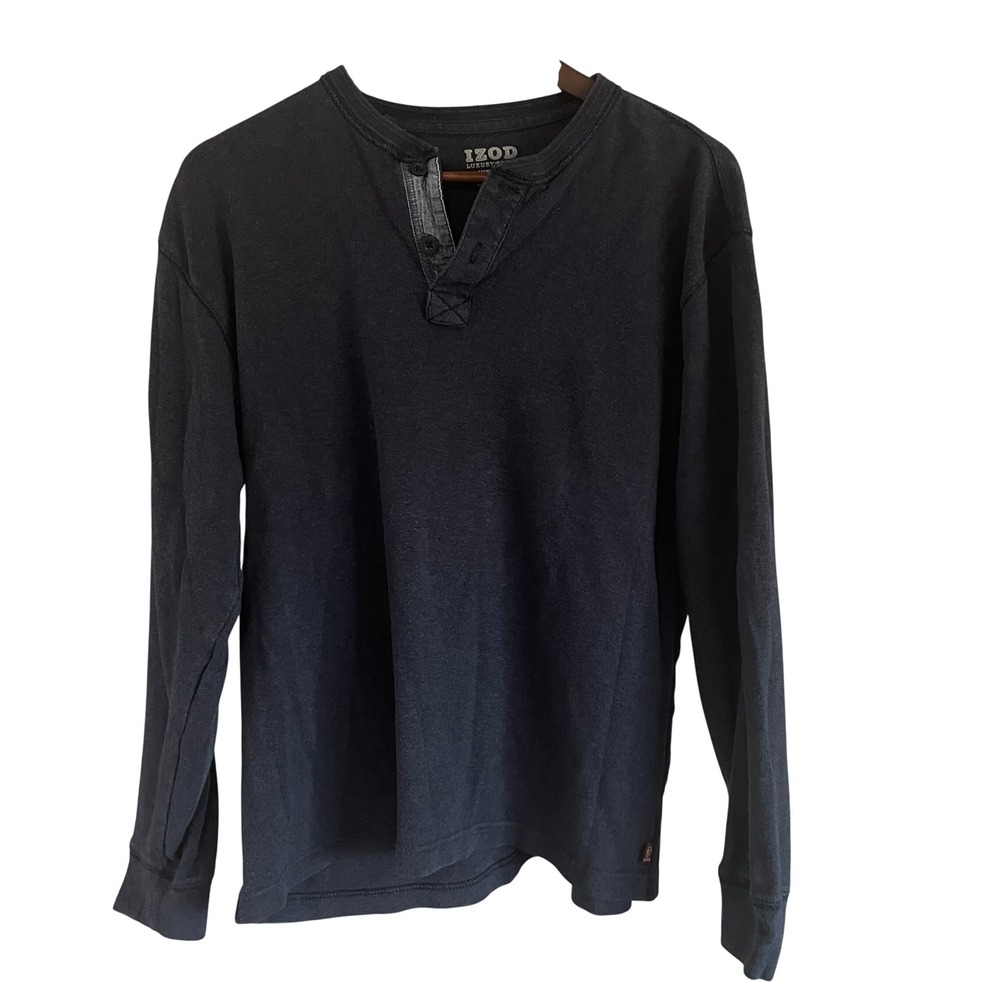 IZOD Y2K Luxury Sport Vintage Henley Shirt M Long Sleeve Navy Fisherman Coastal